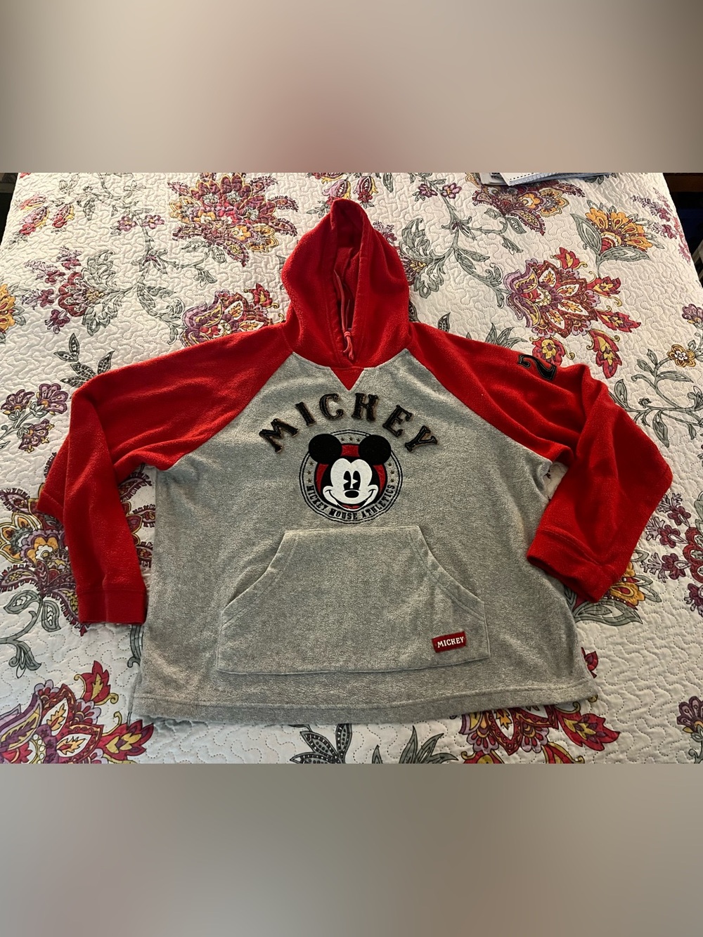 Vintage Y2K Disney Mickey Mouse Fleece Hoodie Women’s Large 12/14 Red Gray